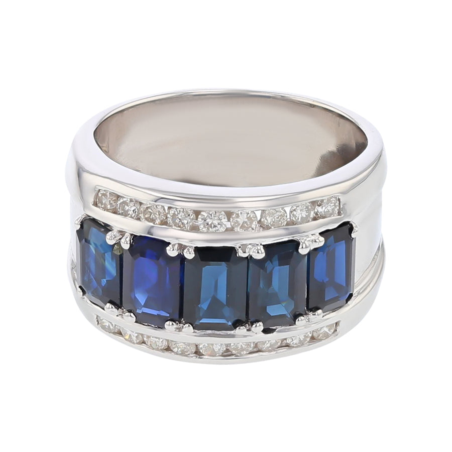 3.89ct Blue Sapphire and 0.50ct Diamond Ring in 18K White Gold, size 7.5