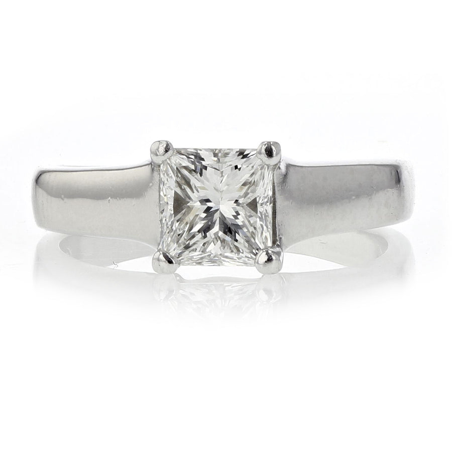 PLATINUM PRINCESS CUT DIAMOND=1.02CT CATHEDRAL SOLITAIRE RING