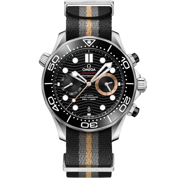 44mm Seamaster Diver 007 First Light Watch with Black Dial in Stainless Steel, Strap