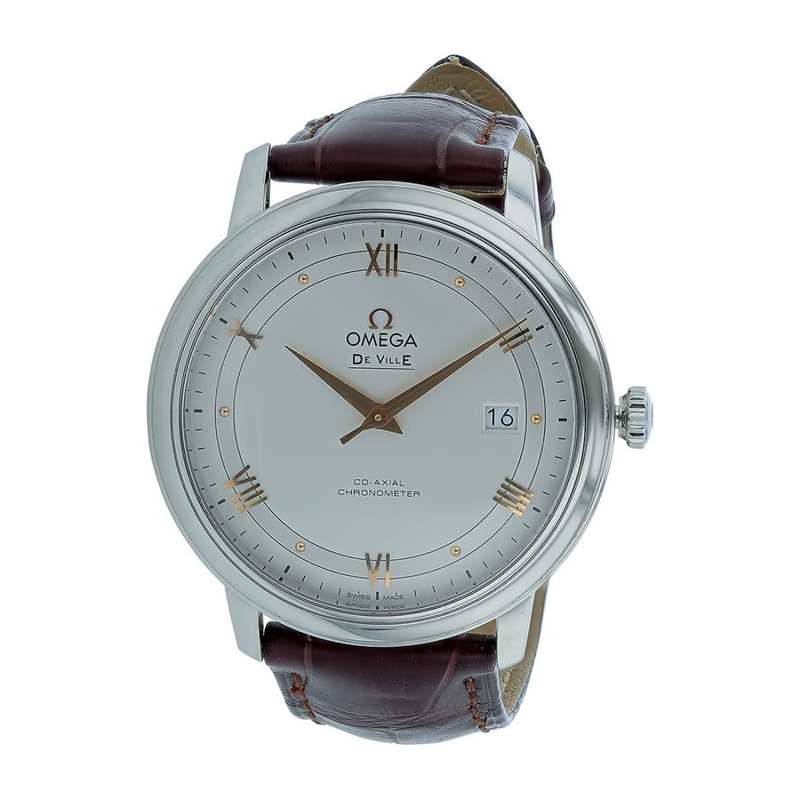 40mm Omega Deville Watch with White Dial in Stainless Steel, Strap