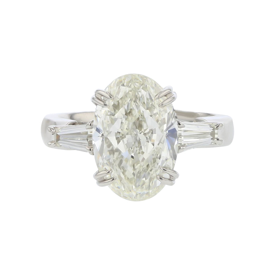 5.03ct Oval Brilliant Diamond, 0.45ct Baguette Diamonds, and 0.06ct Round Diamonds Ring in Platinum, Size 6