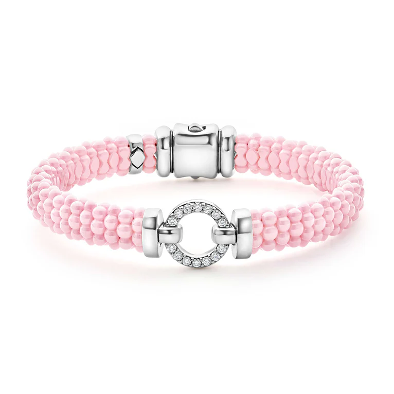 Pink Caviar 0.266ct Diamond Rope Bracelet in Sterling Silver and Ceramic, size 7