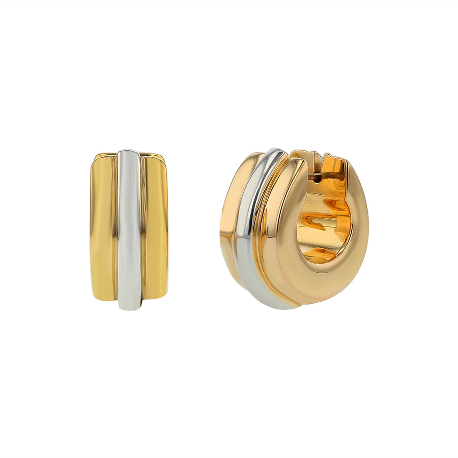 Ribbed Hoop Earrings in 14K White and Yellow Gold for Pierced Ears
