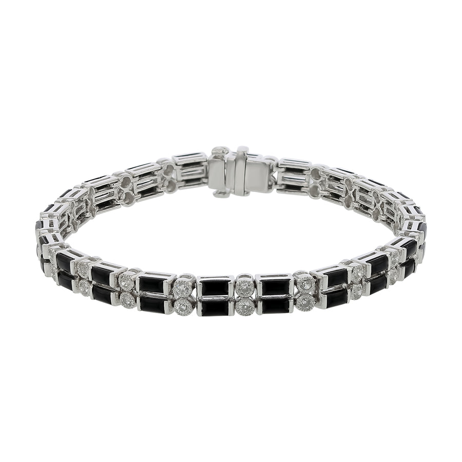 5.37ct Black Onyx and 1.91ct Diamond Alternating Tennis Bracelet in Platinum, 7"