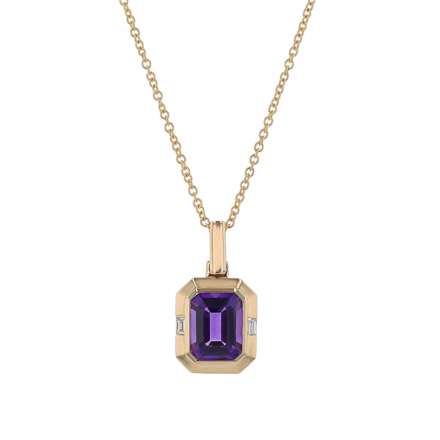 2.10ct Amethyst and 0.07ct Emerald Cut Diamond Pendant in 14K Yellow Gold, 18" chain