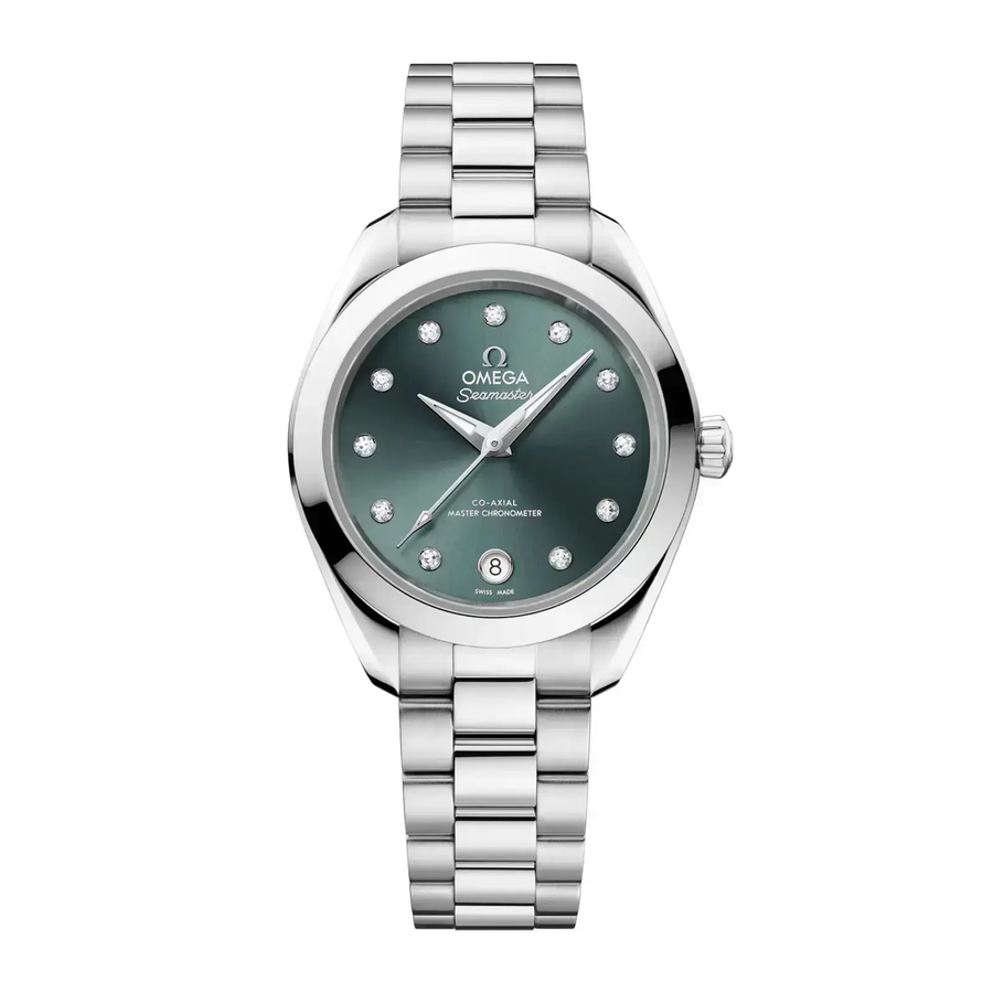 30mm Seamaster Aqua Terra Watch with Green Dial in Stainless Steel, Bracelet