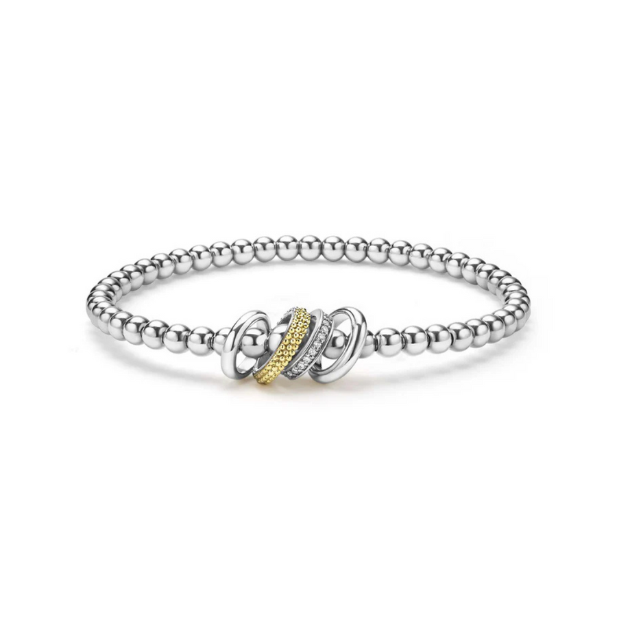 Cavair Lux Diamond 4mm Stretch Bracelet in Sterling Silver and 18K Yellow Gold, size 7