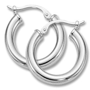 Small Polished Snap Tube Hoop Earrings in 14K White Gold
