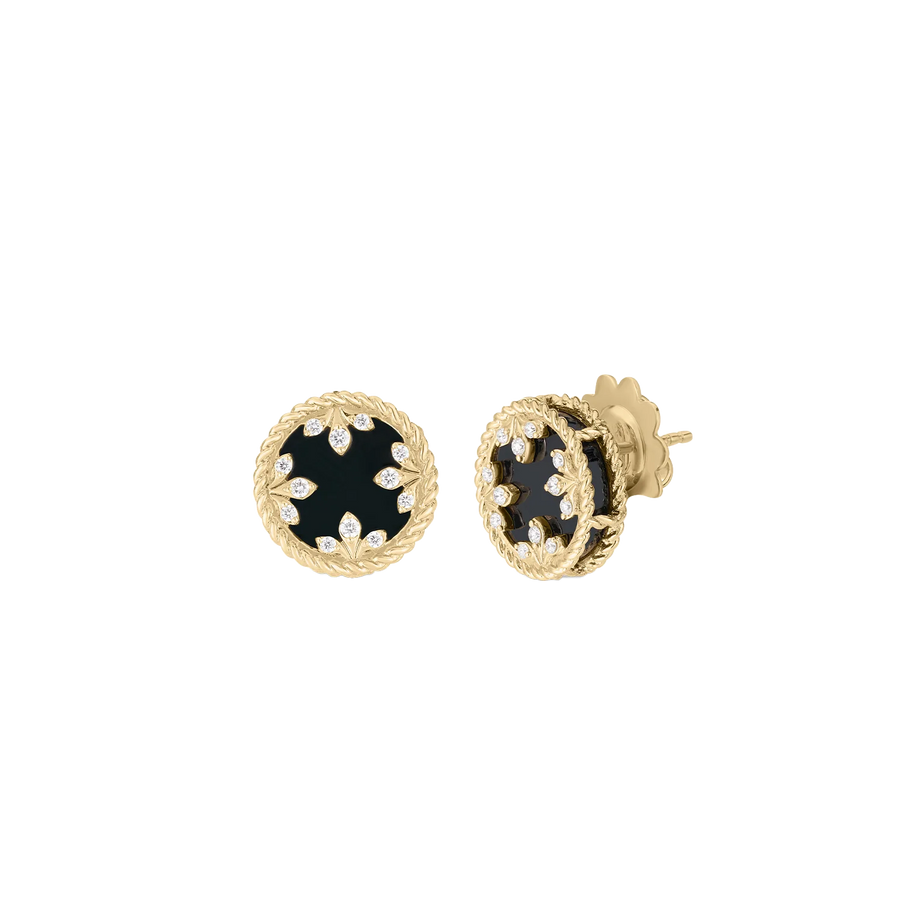Venetian Medallion 0.10ct Diamond and Black Jade Stud Earrings in 18K Yellow Gold