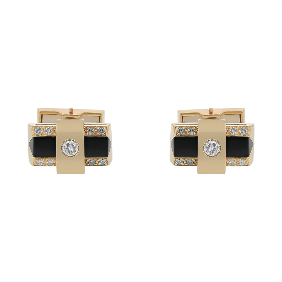 0.48ct Round Diamond and Black Onyx Cuff Links in 18k Yellow Gold