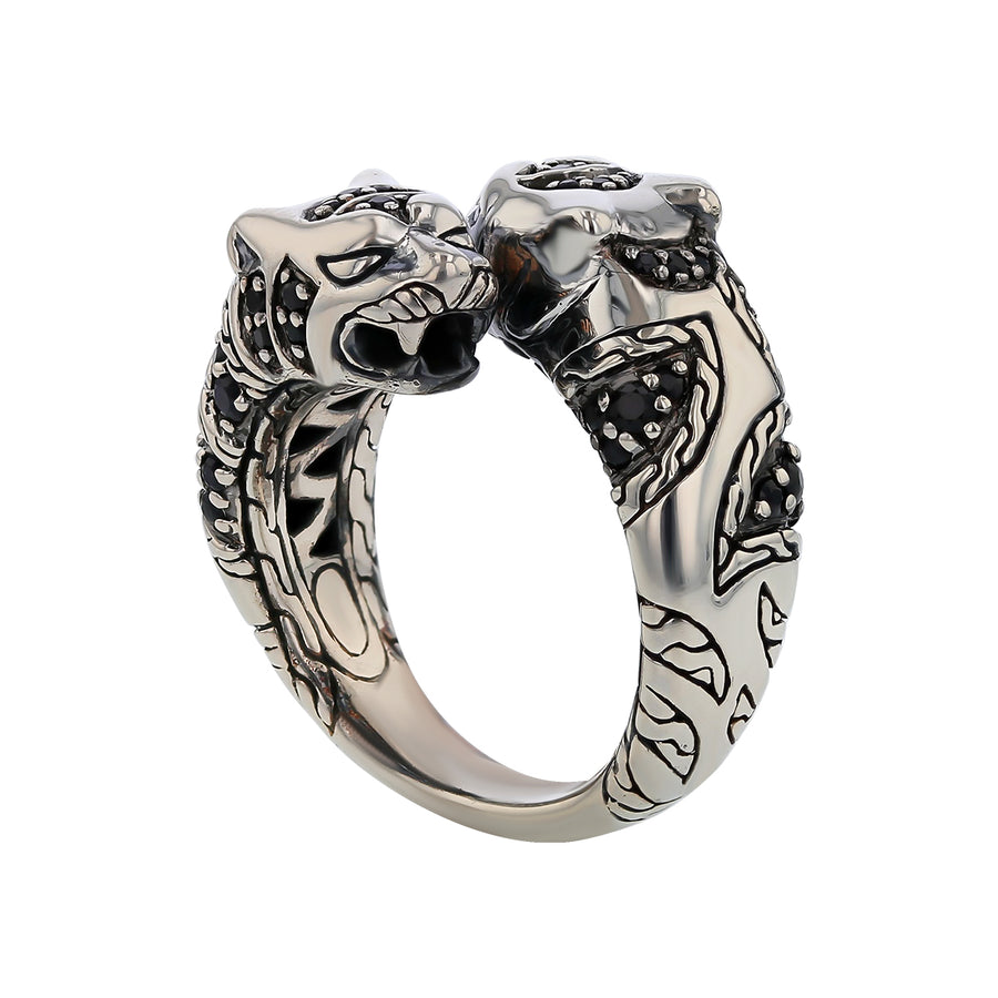 John Hardy Palu Macan Black Sapphire Bypass Ring in Sterling Silver Size 7.5