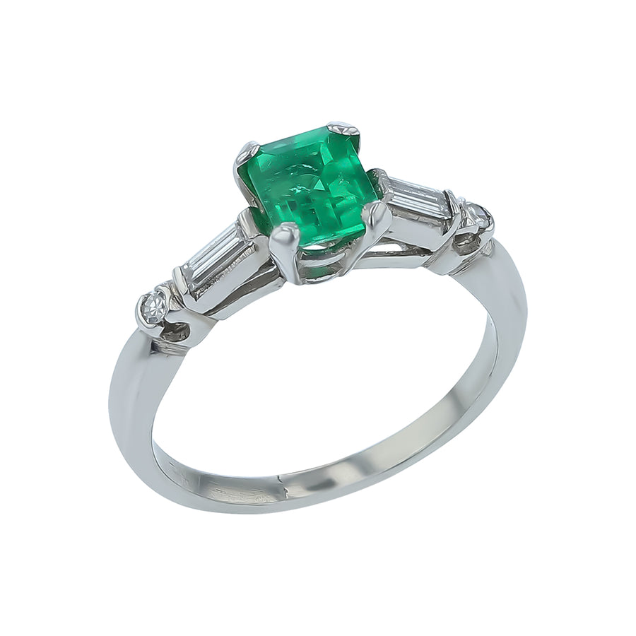0.86 Emerald and 0.24ct Diamond Ring in in Platinum Circa 1960s, size 6.5