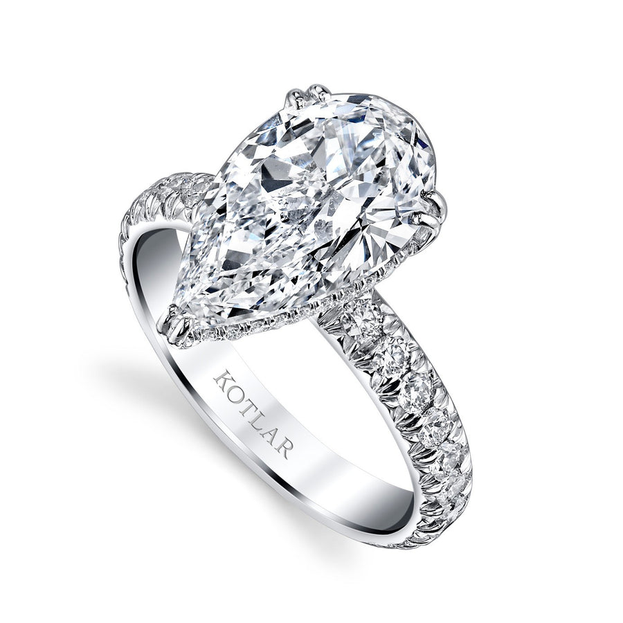 Artisan Pave Pear Shaped Diamond and Diamond Ring in Platinum