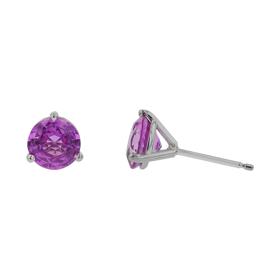 2.34ct Round Madagascar Pink Sapphire Stud Earrings in 18k White Gold