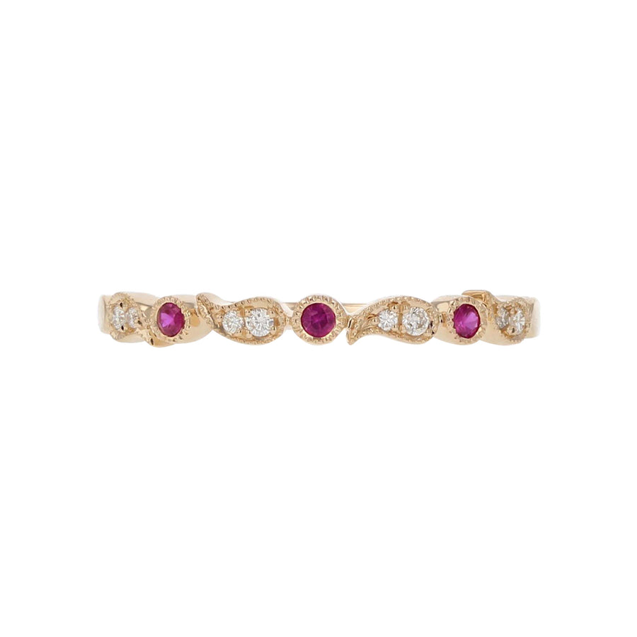 0.05ct Diamonds and 0.55ct Rubies in 2x1 Pattern Ring in 14K Rose Gold