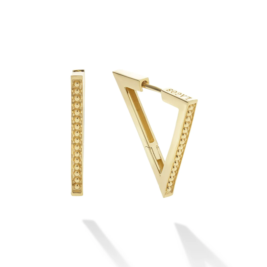 Caviar Gold Triangle Hoop Earrings in 18K Yellow Gold