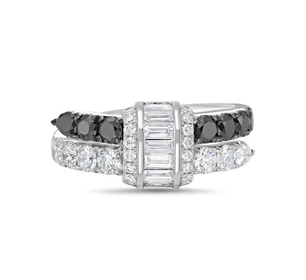 Precious 1.13ct Diamond and 0.65ct Black Diamond Wrap Ring in 18K White Gold, size 6.5
