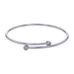 0.30ct Round Diamond Bezel Bypass Bangle Bracelet in 14K White Gold
