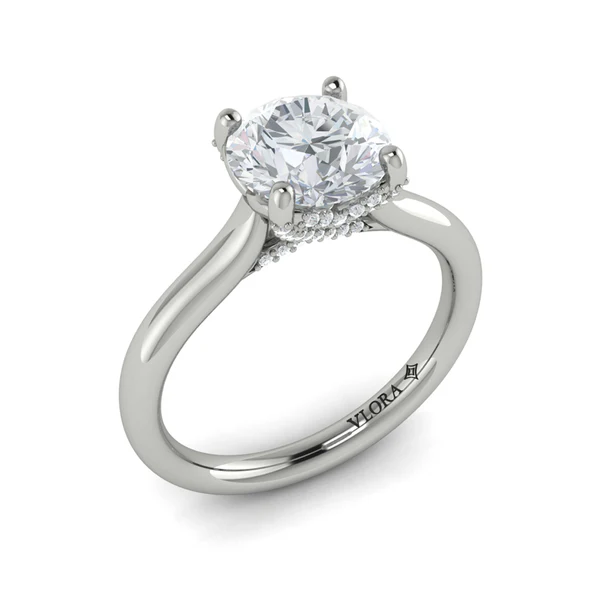 Elegant Classic 0.04ct Diamond Hidden Halo Solitaire Ring Semi Mount in Platinum for 1.50ct Round Center, size 6.5