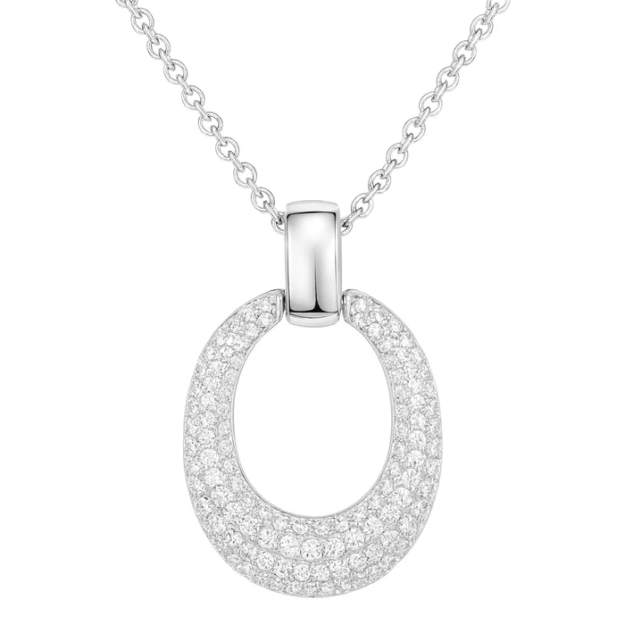0.45ct Diamond Oval Pendant in 14K White Gold, 16-18"