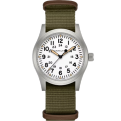 42mm Khaki Field Mechanical Watch with White Dial in Stainless Steel, Strap
