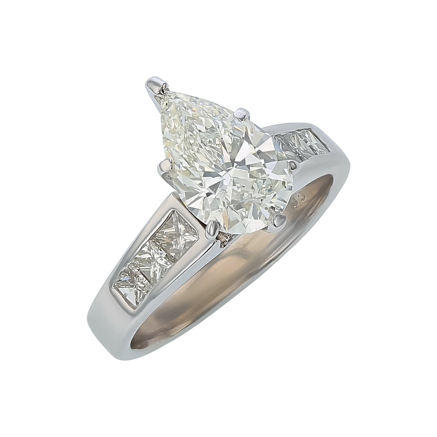 2.20ct Pear Shape Diamond and 0.60ct Diamond Ring in 14K White Gold, Size 7.25