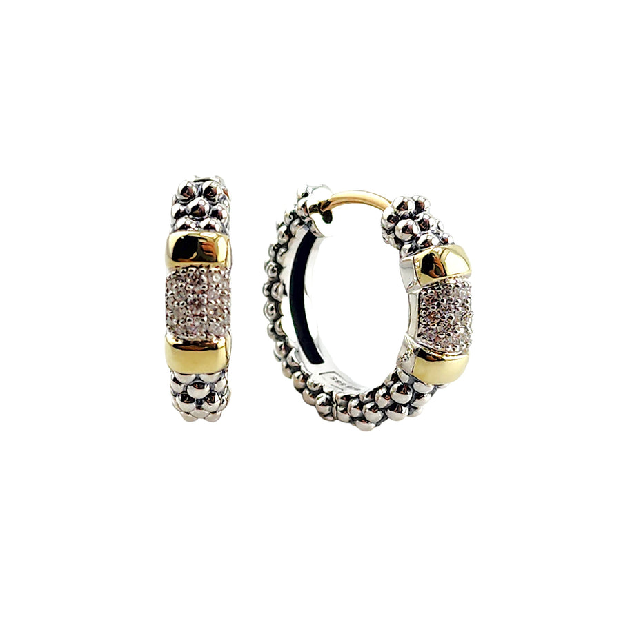 Signature Caviar 0.19ct Diamond Pave Huggie Earrings in 14K Yellow Gold and Sterling Silver