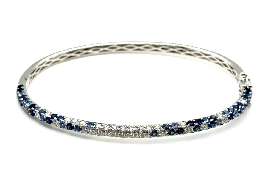2.31ct Round Sapphire and 1.18ct Diamond Ombre Bangle Bracelet in 18K White Gold