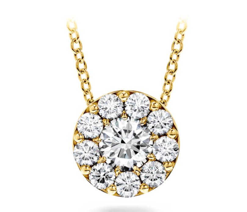 Fulfillment 0.46-0.56ct Diamond Halo Pendant in 18K Yellow Gold, 18" chain