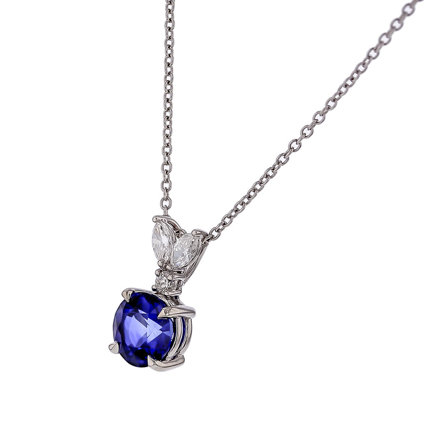2.36ct Sri Lankan Sapphire and 0.30ct Diamond Pendant in Platinum, 18" chain