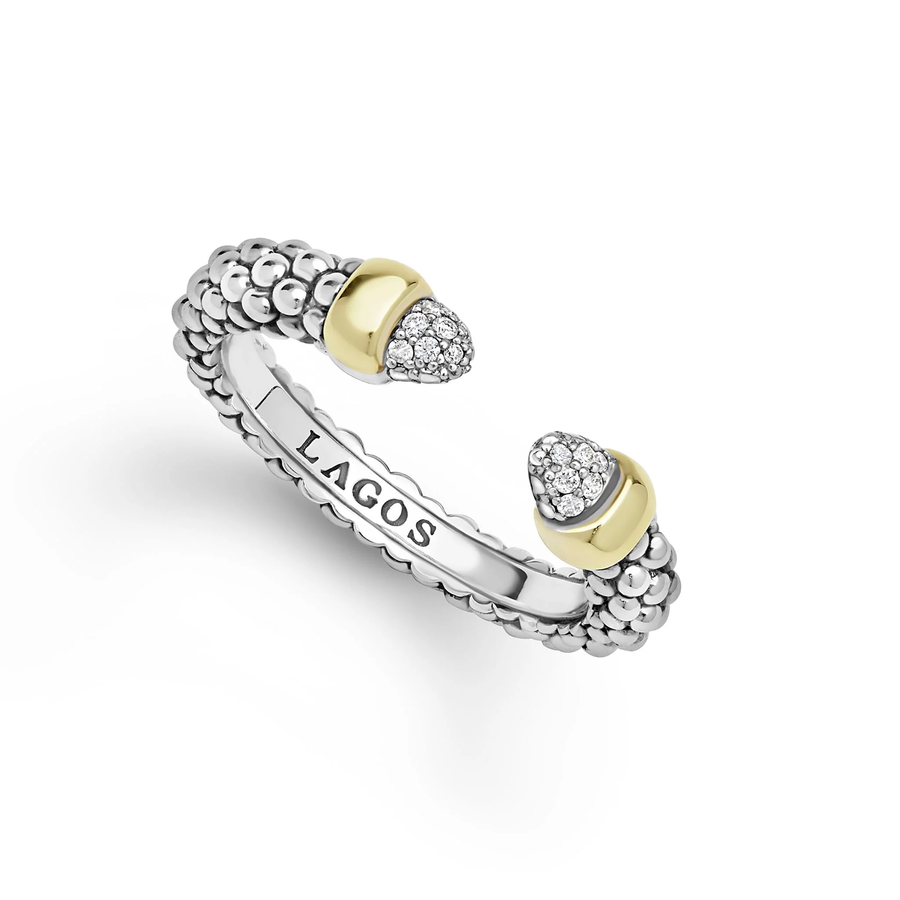 Signature Caviar 0.05ct Diamond Versa Ring in 14K Yellow Gold and Sterling Silver, size 7
