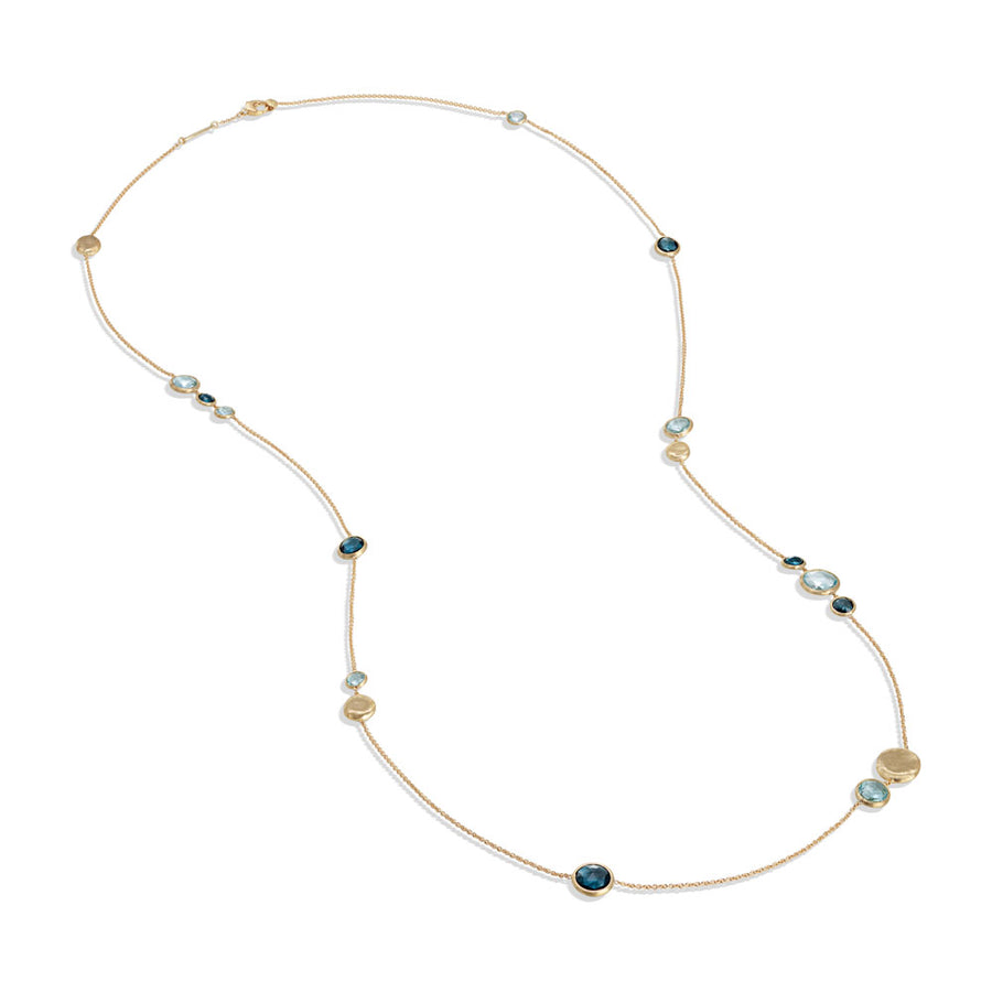 Jaipur Mixed Blue Topaz Bezel Necklace in 18K Yellow Gold, 36"