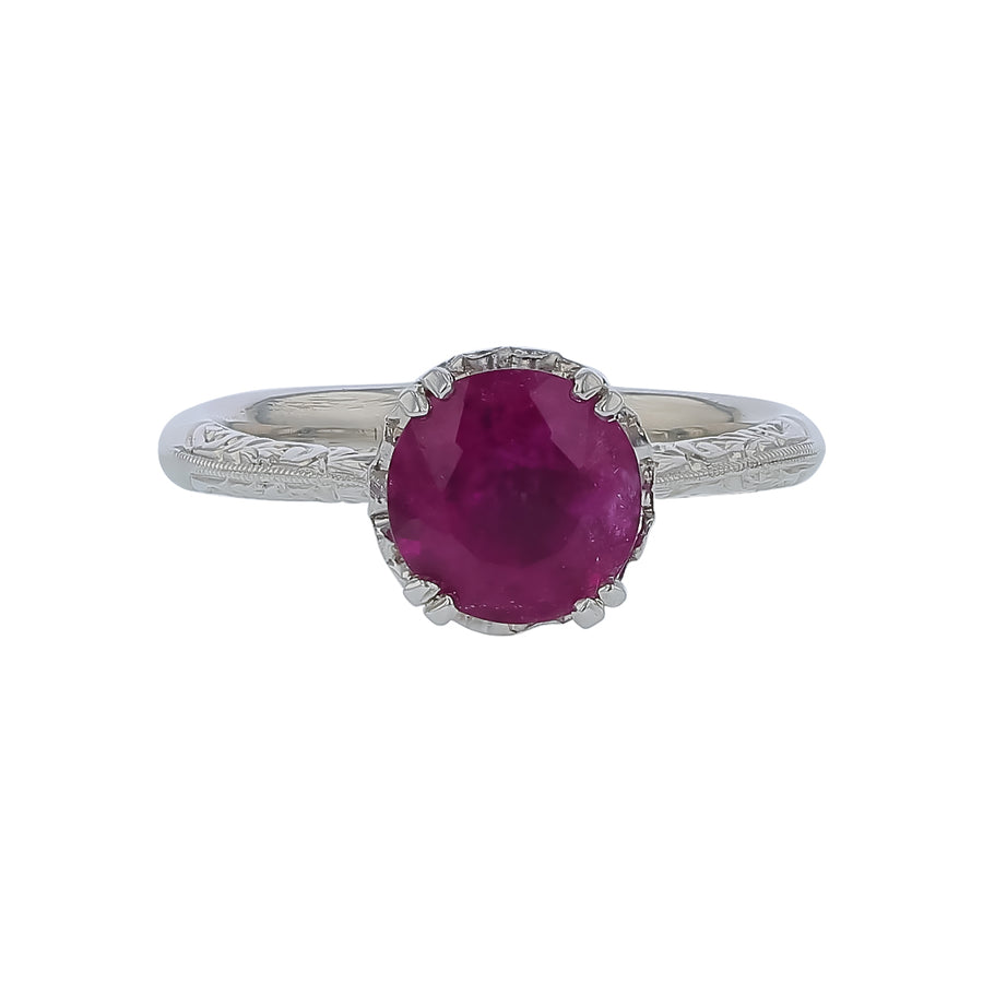 1.44ct Round Pink Tourmaline and 0.10ct Diamond Ring in Platinum, Size 6
