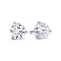 1.95-2.09ct Round Brilliant Hearts On Fire Diamond 3 Prong Stud Earrings in 18K White Gold