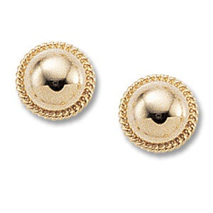 14K YELLOW GOLD BUTTON RIBBED EDGE AND DOMED CENTER EARRINGS