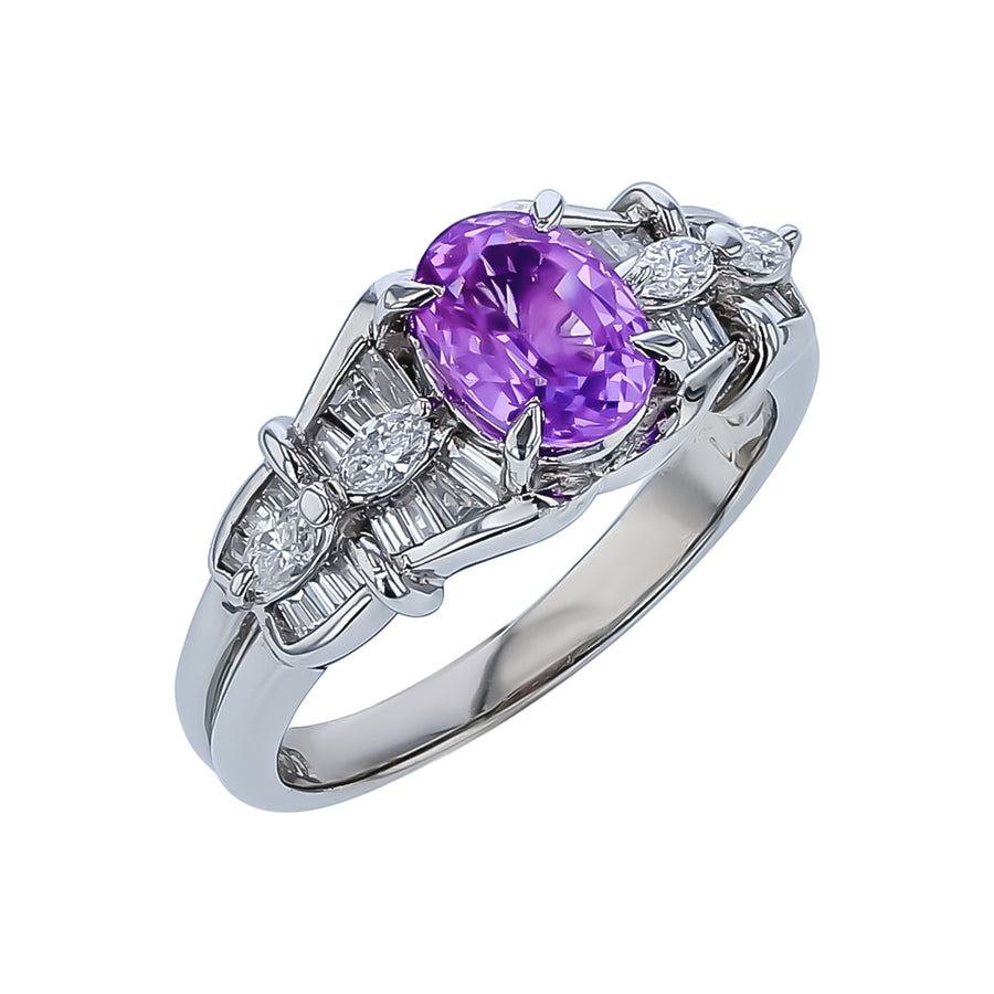 1.51ct Pink Sapphire 0.65ct Diamond Ring in Platinum, size 6