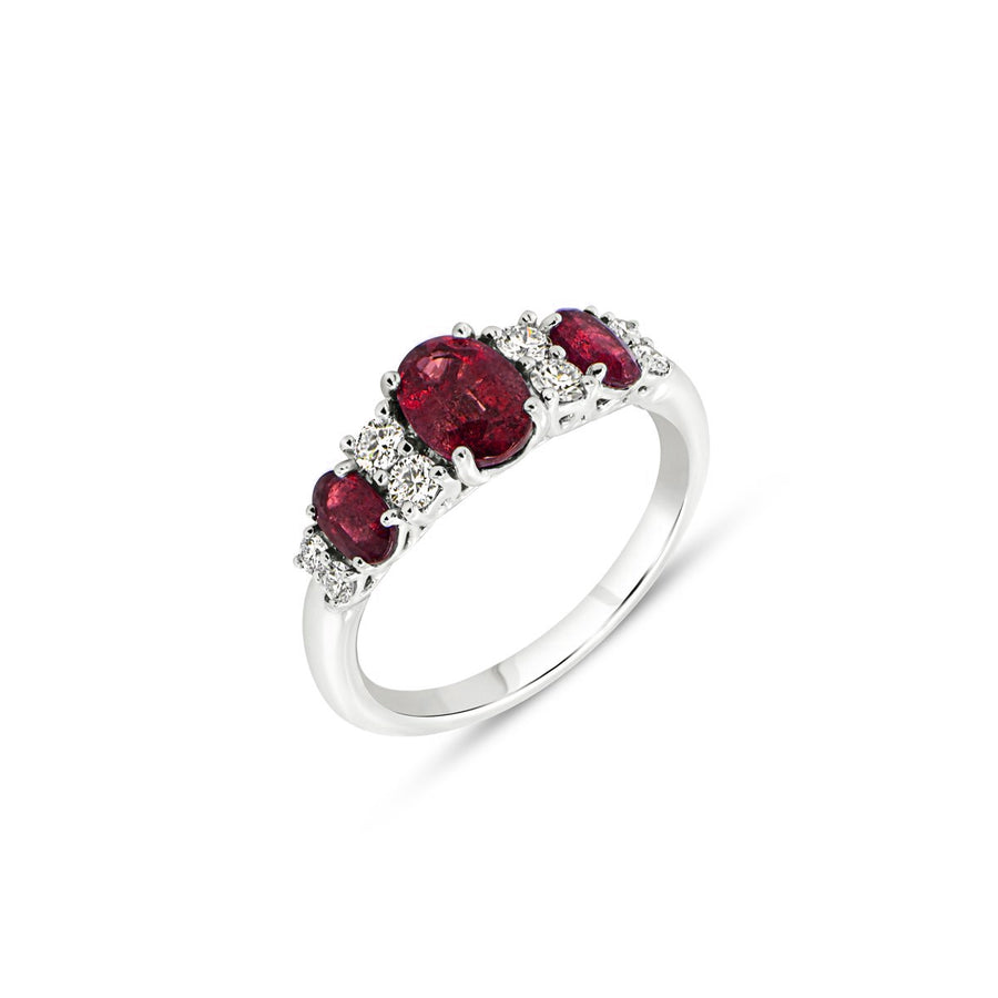 1.92ct Oval Ruby and 0.32ct Diamond Ring in 18K White Gold, Size 6.5