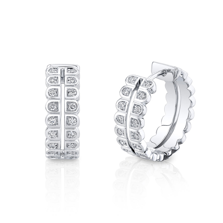 Scallop Silhouette 1.05ct Diamond Double Row Hoop Earrings in 18K White Gold