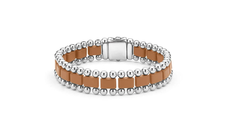 Anthem Caviar Link Bracelet in Sterling Silver and Matte Tan Ceramic, Size 8