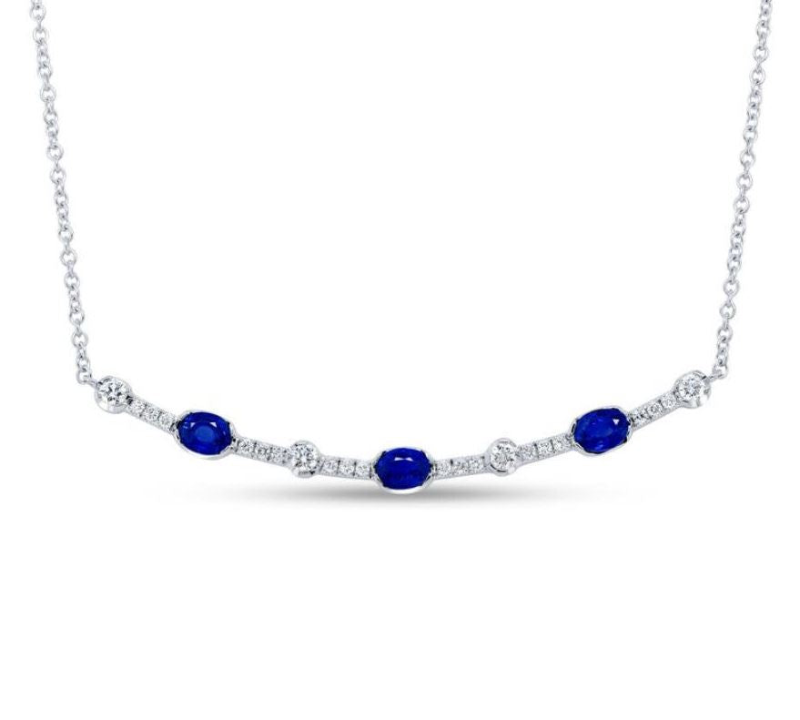 Gatsby 0.60ct Oval Sapphire and 0.22ct Diamond Bar Necklace in 18K White Gold, 16-18"