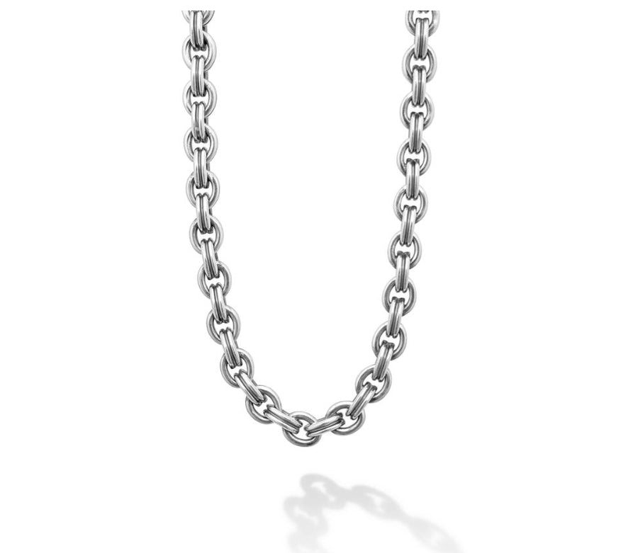 Anthem Double Link Caviar Krunch Crescent Chain Necklace Sterling Silver and 18K Yellow Gold, 22in