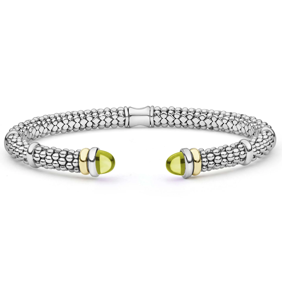 Signature Caviar Green Quart Versa Cuff Bracelet in 18K Yellow Gold and Sterling Silver, size medium