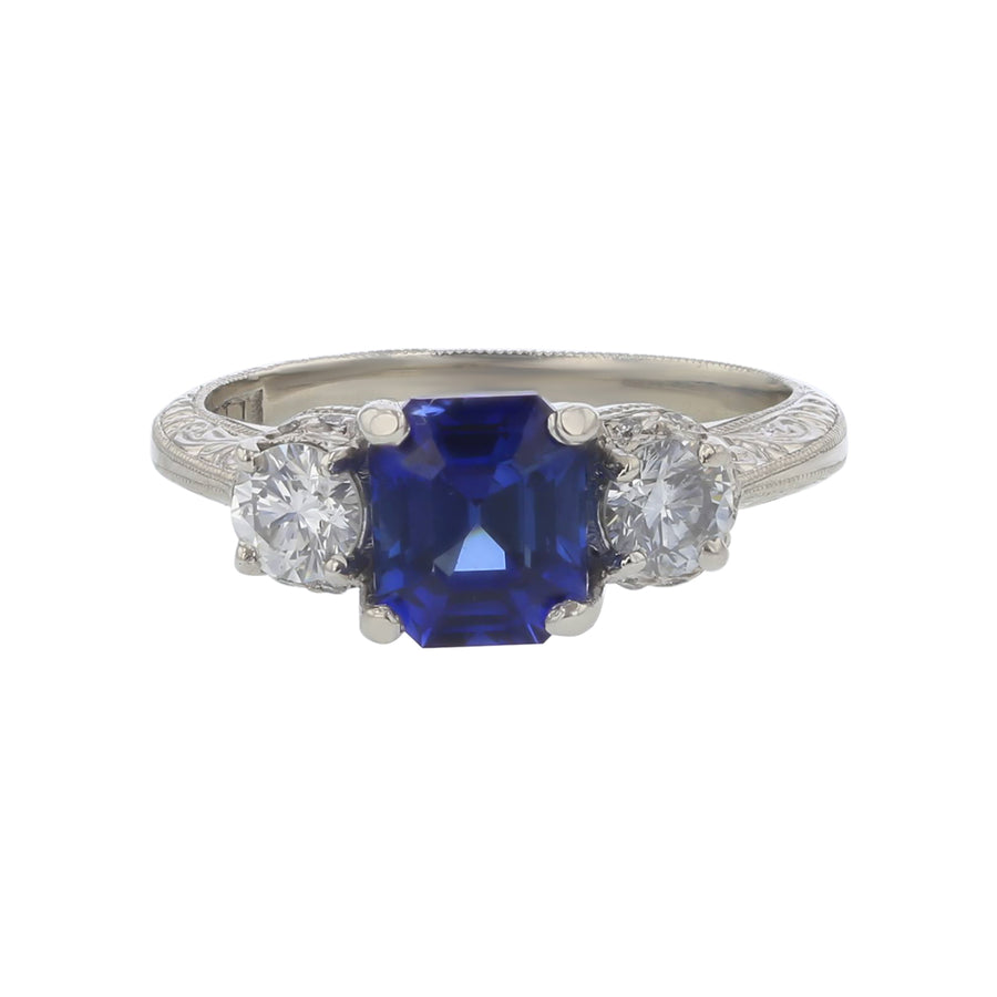 1.75ct Sri Lankan Emerald Cut Sapphire and 0.36ct Diamond Ring in Platinum, Size 5.5