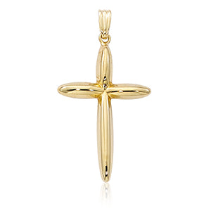 Puffed Tapered Cross Pendant in 14K Yellow Gold without Chain