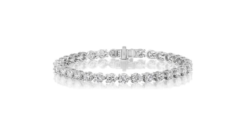 6.10ct Round Brilliant Diamond 3-Prong Tennis Bracelet in 18K White Gold, 7"
