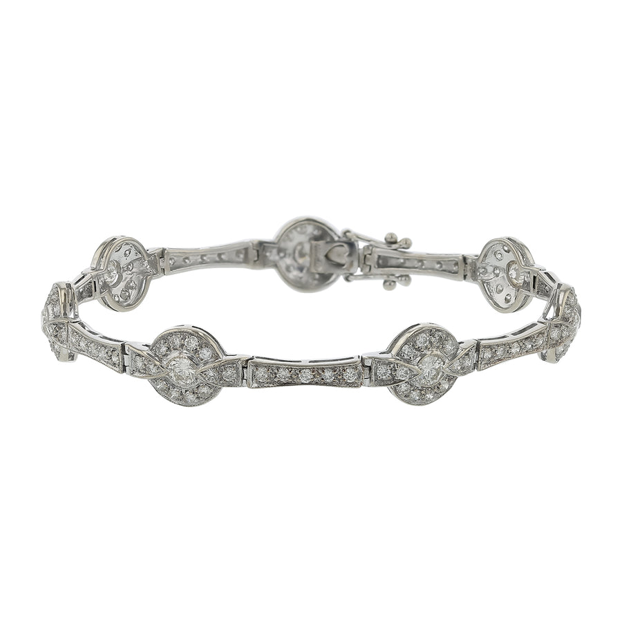 Art Deco 2.38ct Round Brilliant Diamond Bracelet in 18K White Gold, 7"
