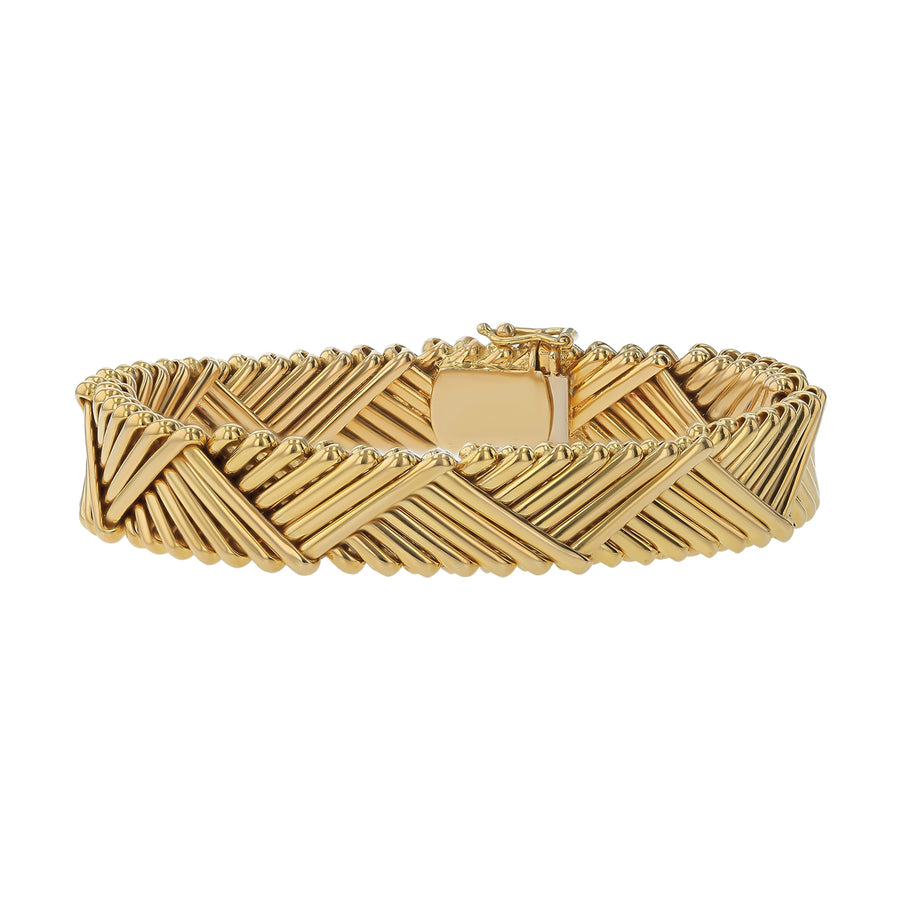 Woven Criss Cross Bracelet in 18K Yellow Gold, 7.5"