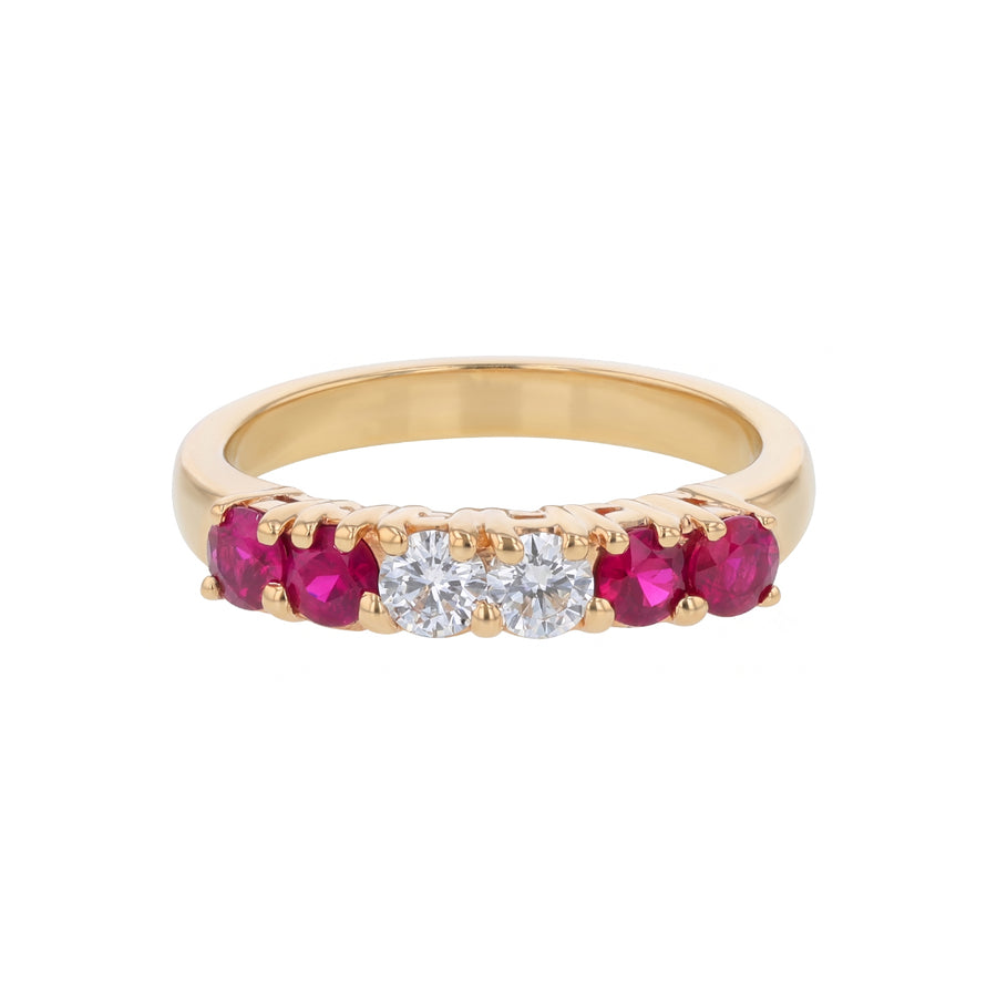 0.48ct Diamond and 0.80ct Ruby 7 Stone Ring in 14K Yellow Gold, size 6.5