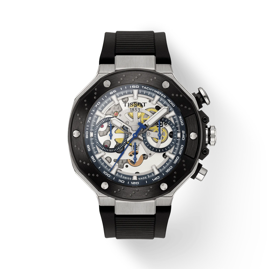 45mm T-Race MotoGP Auto Chronograph Watch with Transparent Dial in Stainless Steel, Strap LTD 1/2025