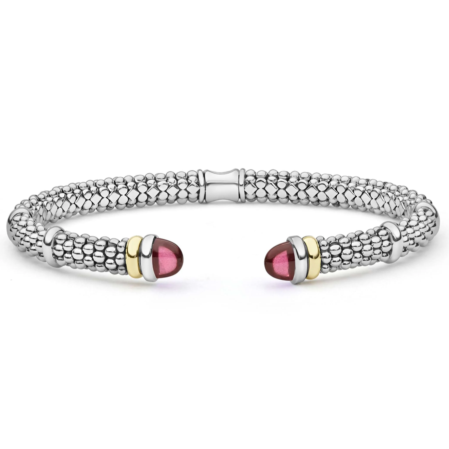Signature Caviar Rhodolite Garnet Versa Cuff Bracelet in 18K Yellow Gold and Sterling Silver, size medium